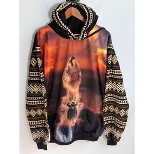 Vigor Mens XXL Howling Wolf Motorcycle Hoodie Southwestern Graphic Made Ecuador